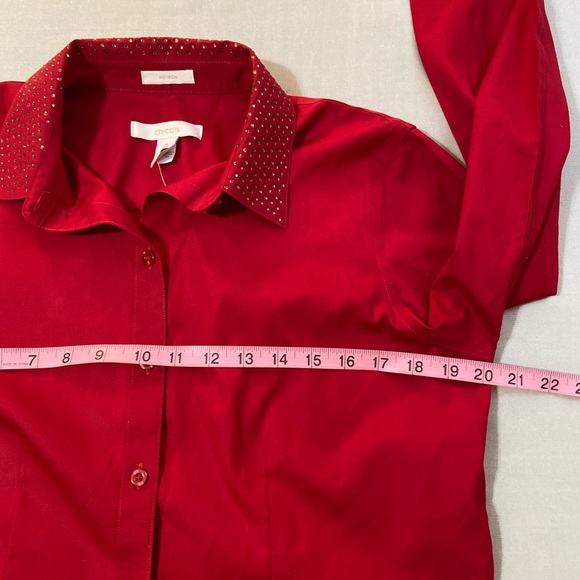 Chico’s BlouseSize 00 No Iron Long Sleeve Red Rhinestones NWT - Picture 6 of 9